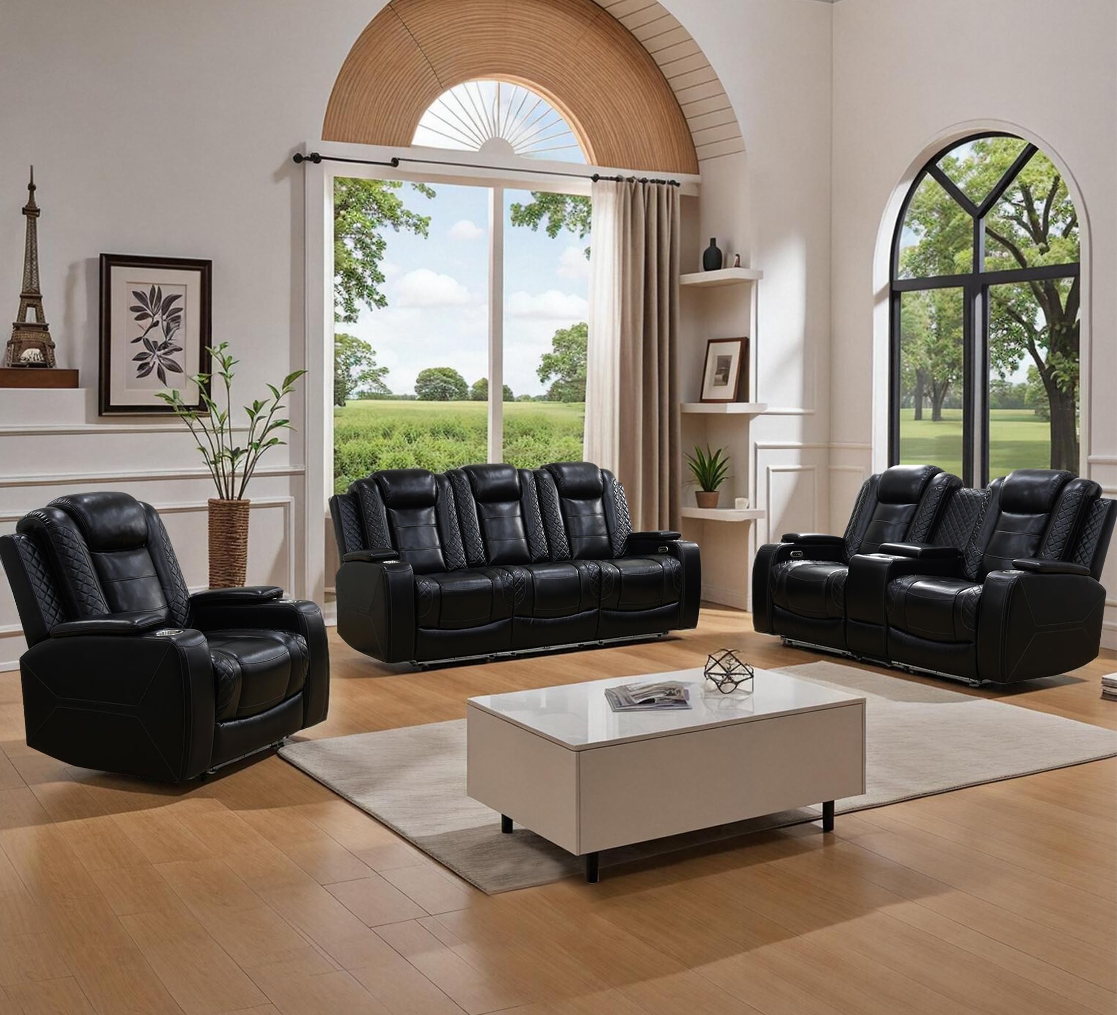 Amazon.com: Plithzy 3 Piece Living Room Set Breathing Leather